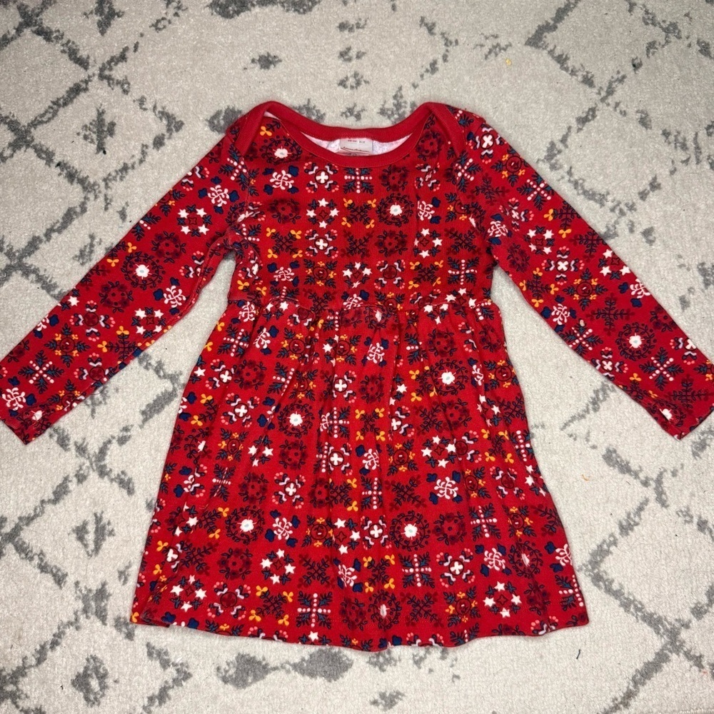 HANNA ANDERSON 100% Organic Cotton Red Floral Casual Comfy Longsleeve Play Dress